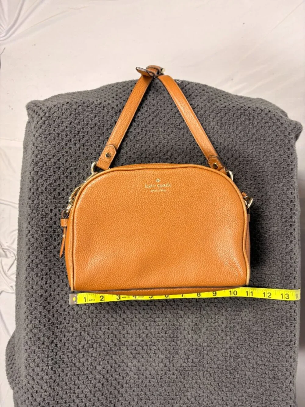 Kate Spade | Pebbled Leather Dome Crossbody Bag | Tan | Double Zip | Medium - Picture 11 of 14